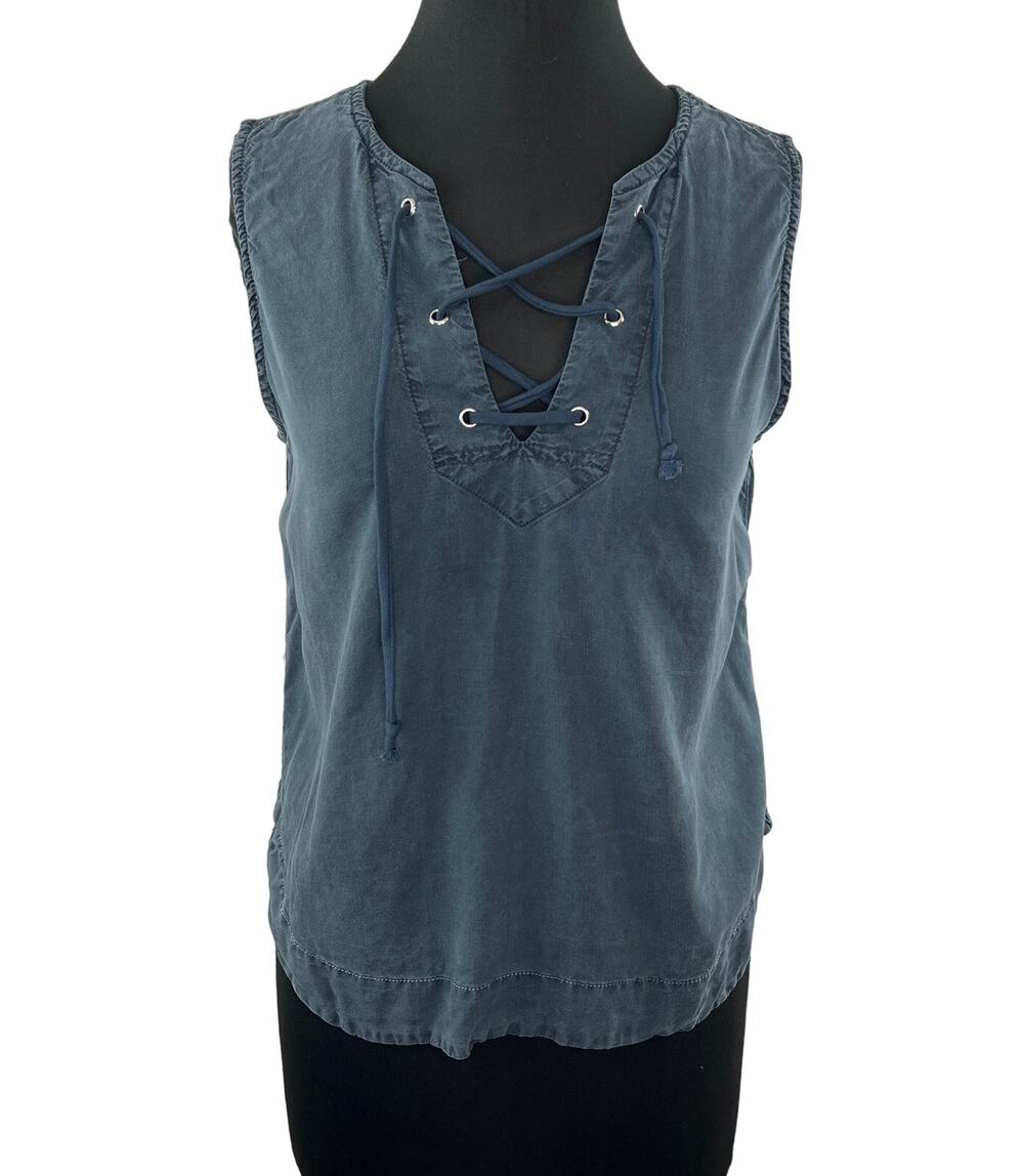 Cloth & Stone Blue Gray Tencel Lyocell Chambray Lace Up Neck Sleeveless Top S